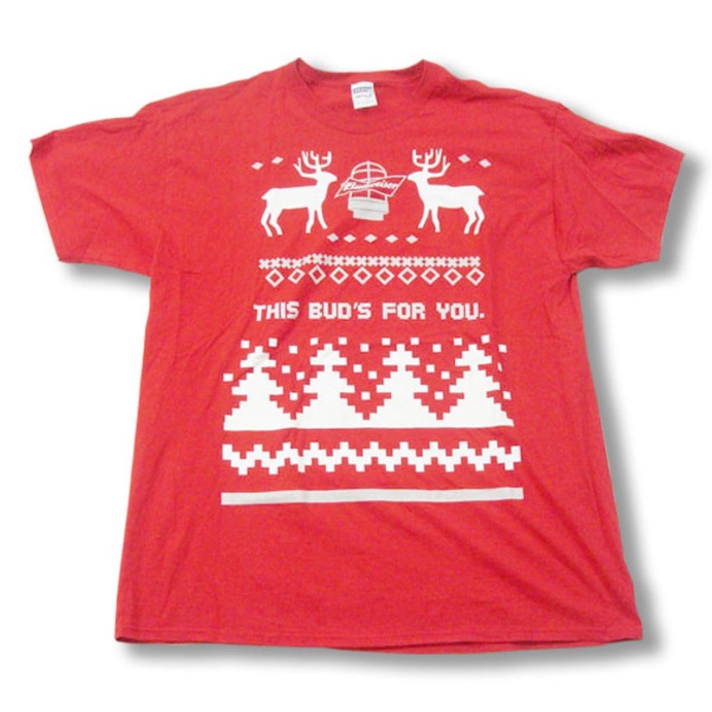 BUDWEISER BEER -UGLY CHRISTMAS SWEATER T-SHIRT RED